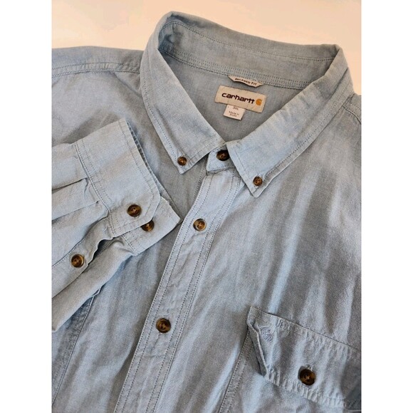 Carhartt Shirt Mens 3XL Blue Long Sleeve Button Up Relaxed Fit Chambray Workwear - Picture 1 of 6
